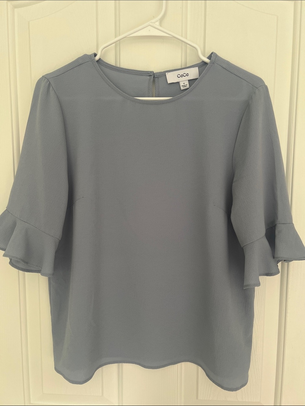 CeCe Dusty Blue Ruffle Sleeve Blouse
